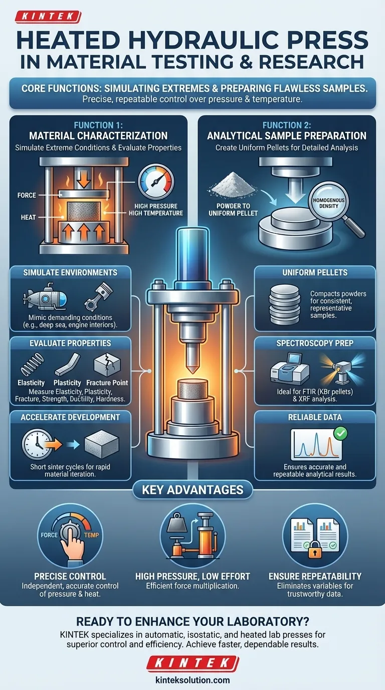 How is a heated hydraulic press used in material testing and research? Unlock Precision in Material Analysis Visual Guide