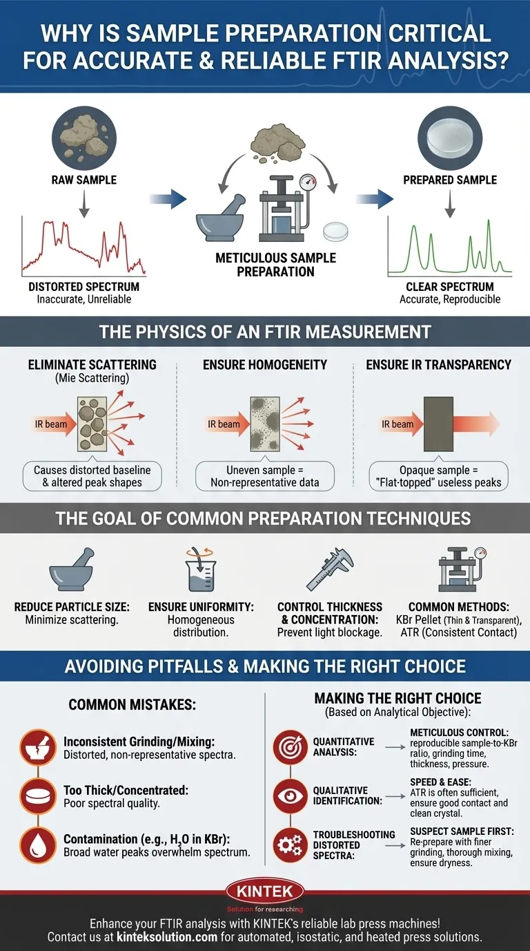 لماذا يعتبر تحضير العينة بالغ الأهمية لتحليل FTIR دقيق وموثوق؟ لضمان بصمات كيميائية دقيقة دليل مرئي