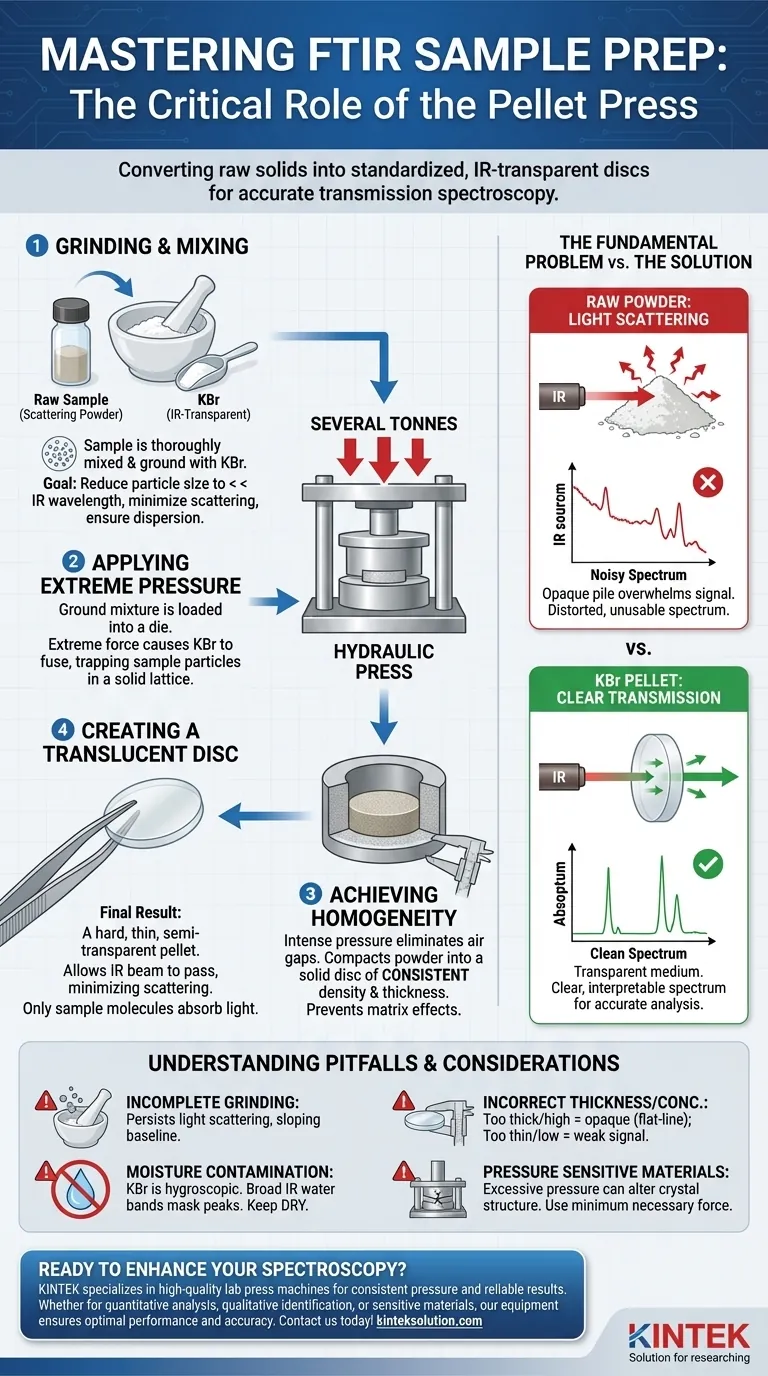How does a pellet press contribute to FTIR sample preparation? Achieve Precise and Reliable Spectroscopy Results Visual Guide