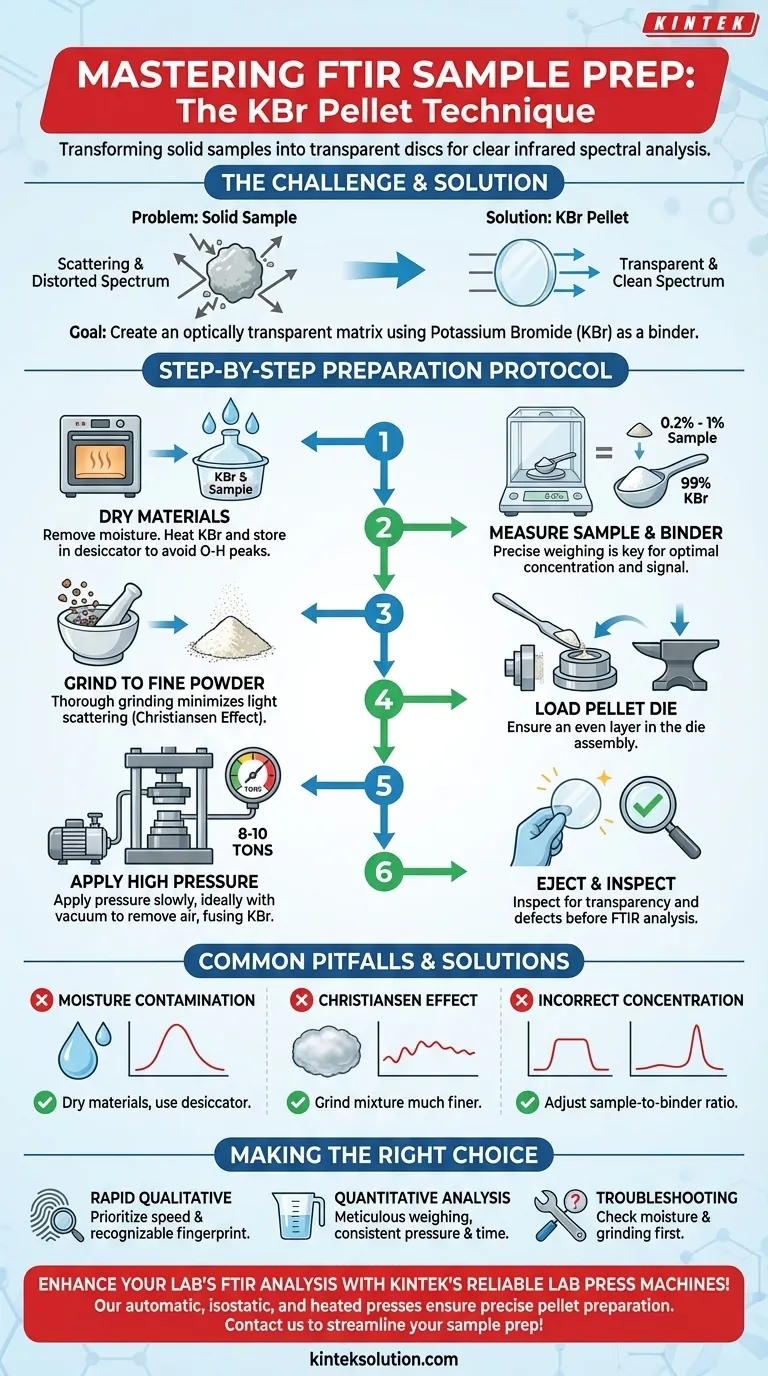 펠릿 프레스를 사용하여 FTIR 분석용 샘플을 준비하는 단계는 무엇입니까? 깨끗한 결과를 위한 KBr 펠릿 방법을 마스터하세요 시각적 가이드