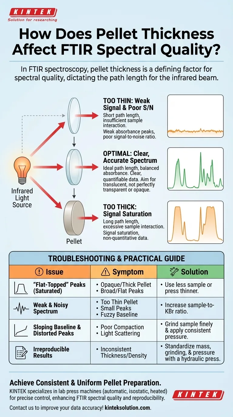 Como a espessura do pastilho afeta a qualidade espectral de FTIR? Otimize sua análise com as técnicas adequadas Guia Visual