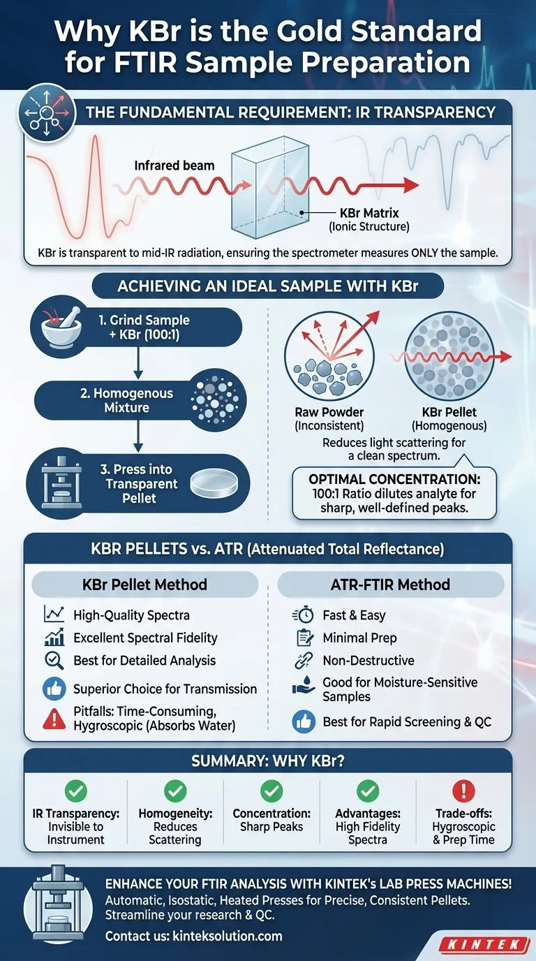 Why is KBr commonly used as a binder in FTIR sample preparation? Discover Its IR Transparency Benefits Visual Guide