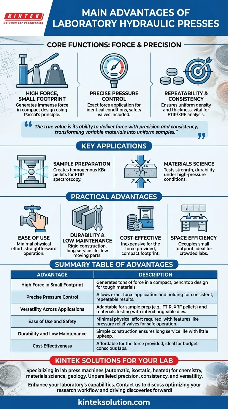 研究室環境における油圧プレスの主な利点は何ですか？研究室の精度と効率を向上させましょう ビジュアルガイド