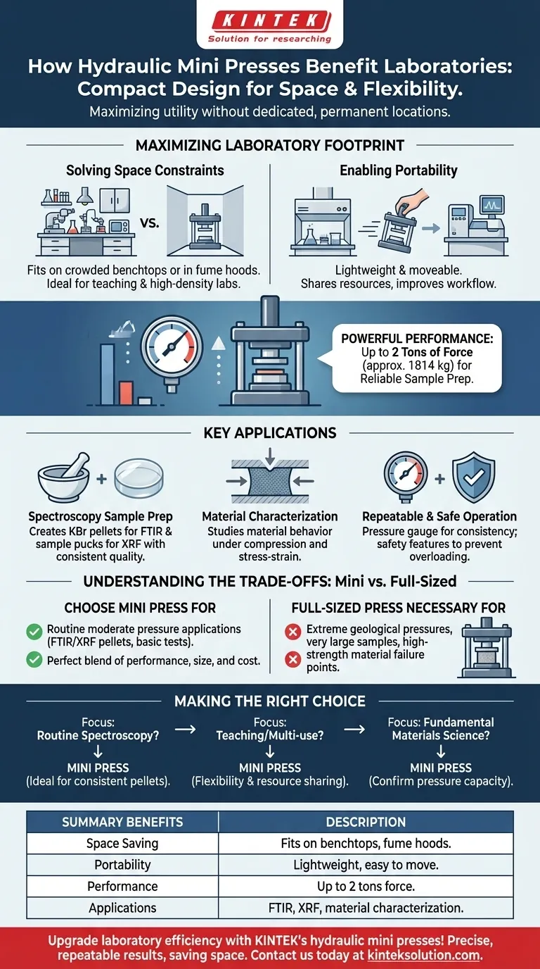 ¿Cómo beneficia el diseño compacto de las miniprensas hidráulicas a los laboratorios? Maximizar el espacio y la eficiencia Guía Visual