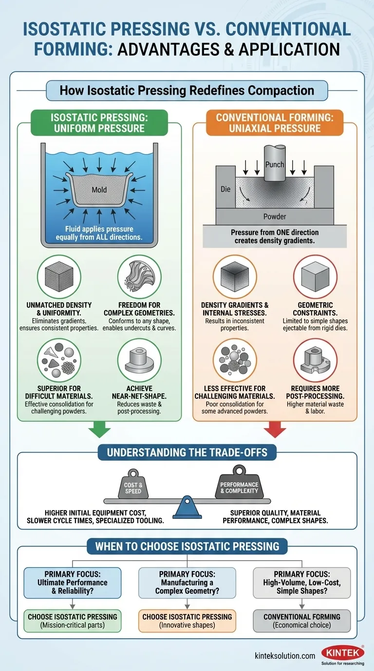 What are the advantages of isostatic pressing over conventional forming techniques? Achieve Superior Density and Complex Shapes Visual Guide