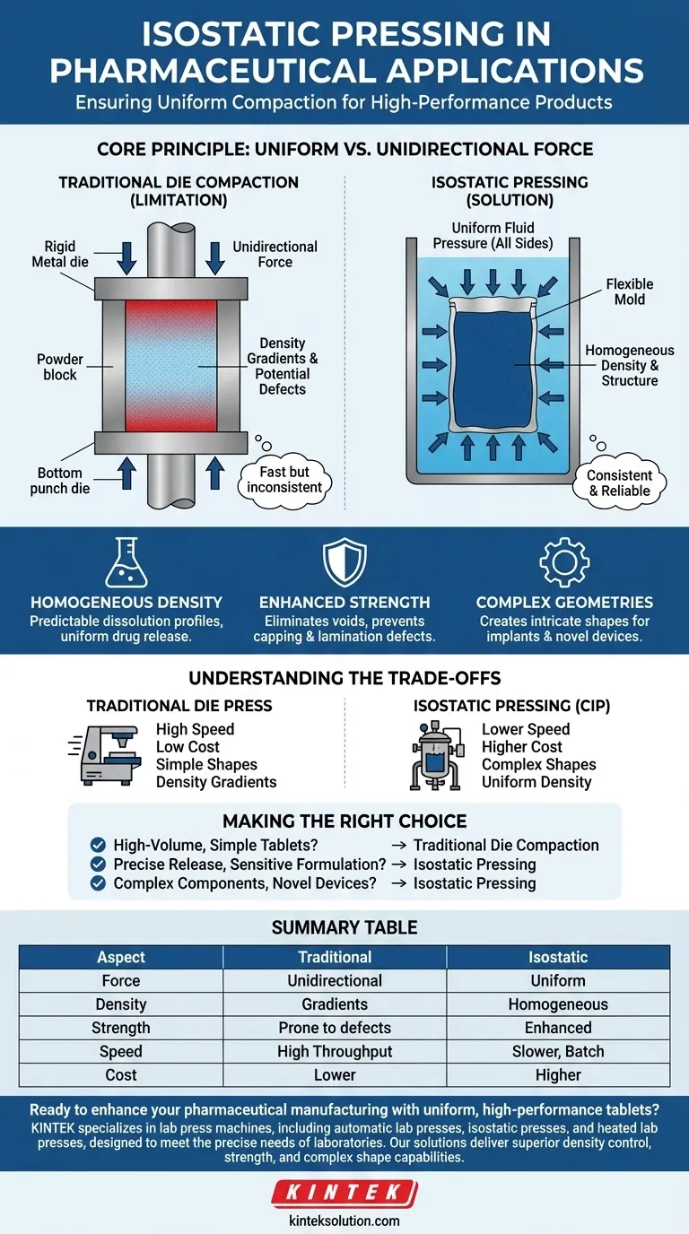 제약 분야에서 등방압 프레스는 어떻게 작동하나요? 안정적인 성능을 위한 균일한 약정 달성 시각적 가이드