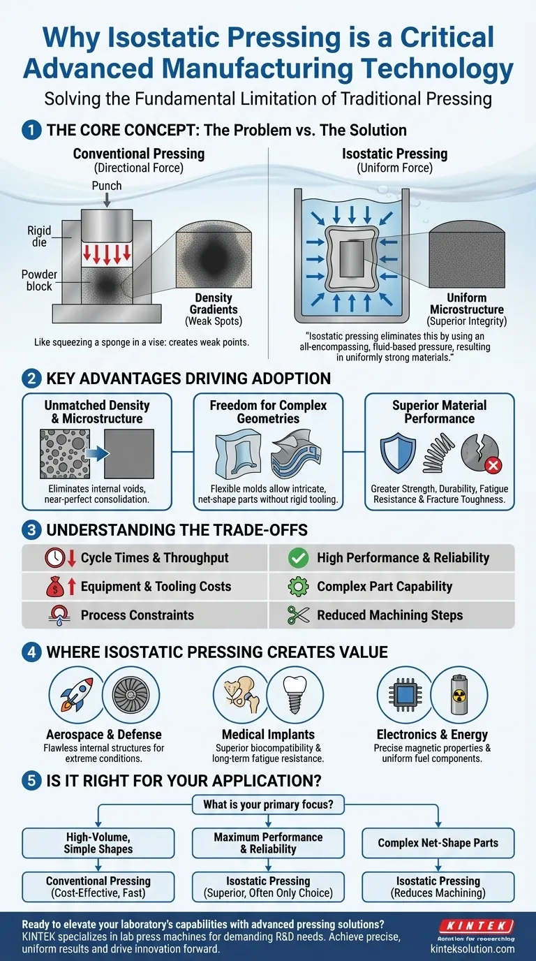 Why is isostatic pressing considered a critical advanced manufacturing technology? Unlock Superior Part Performance and Design Freedom Visual Guide