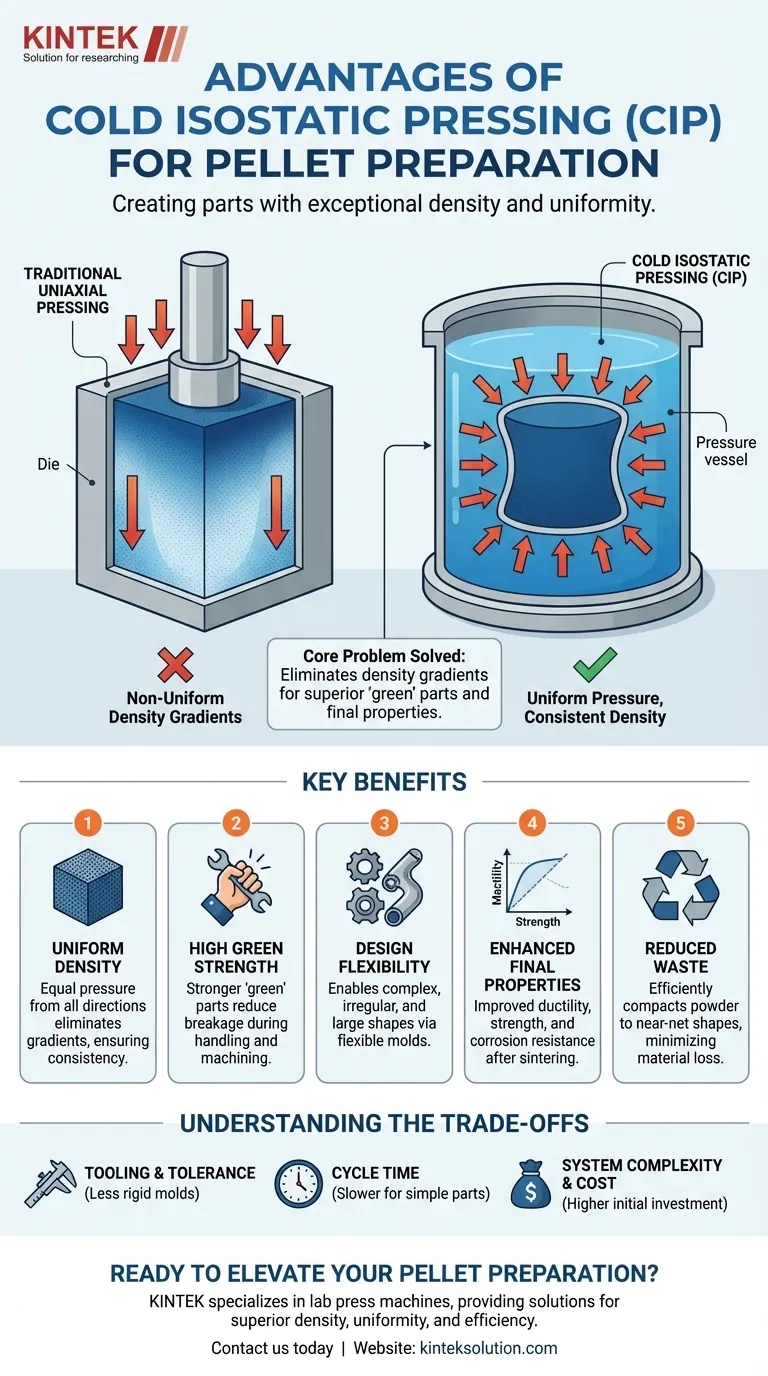 What are the advantages of Cold Isostatic Pressing (CIP) for pellet preparation? Achieve Superior Density and Uniformity Visual Guide