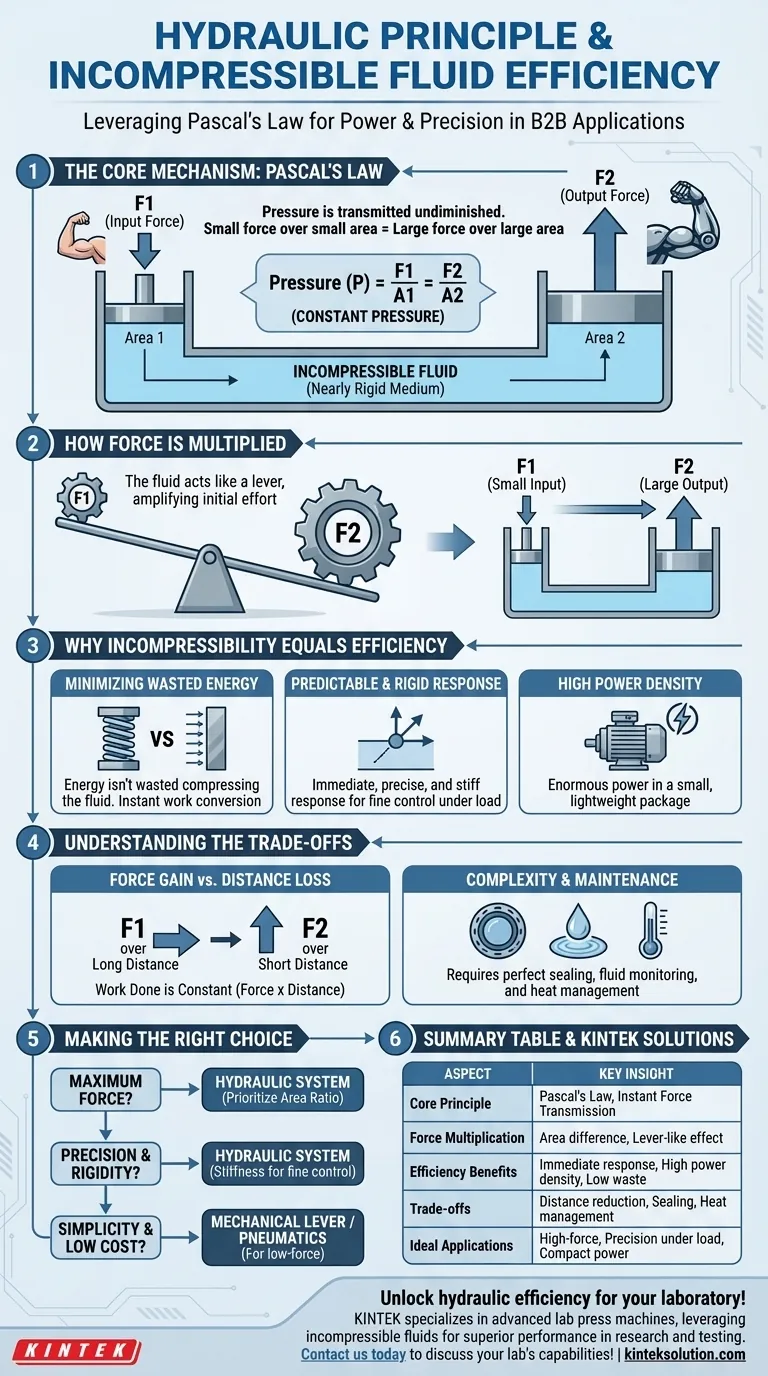 How does the hydraulic principle demonstrate the efficiency of incompressible fluids? Achieve Maximum Force and Control Visual Guide