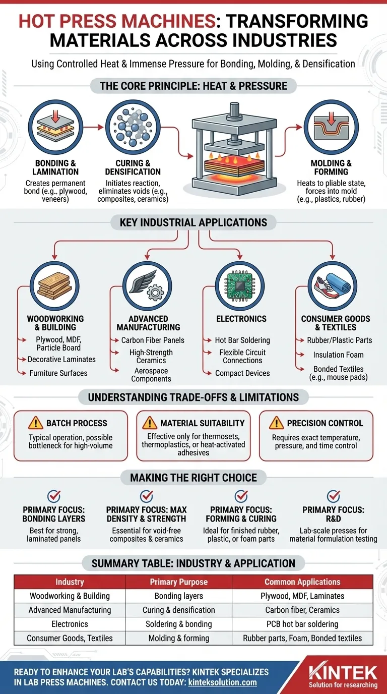 What industries commonly use hot press machines and for what purposes? Unlock Versatile Material Processing Solutions Visual Guide