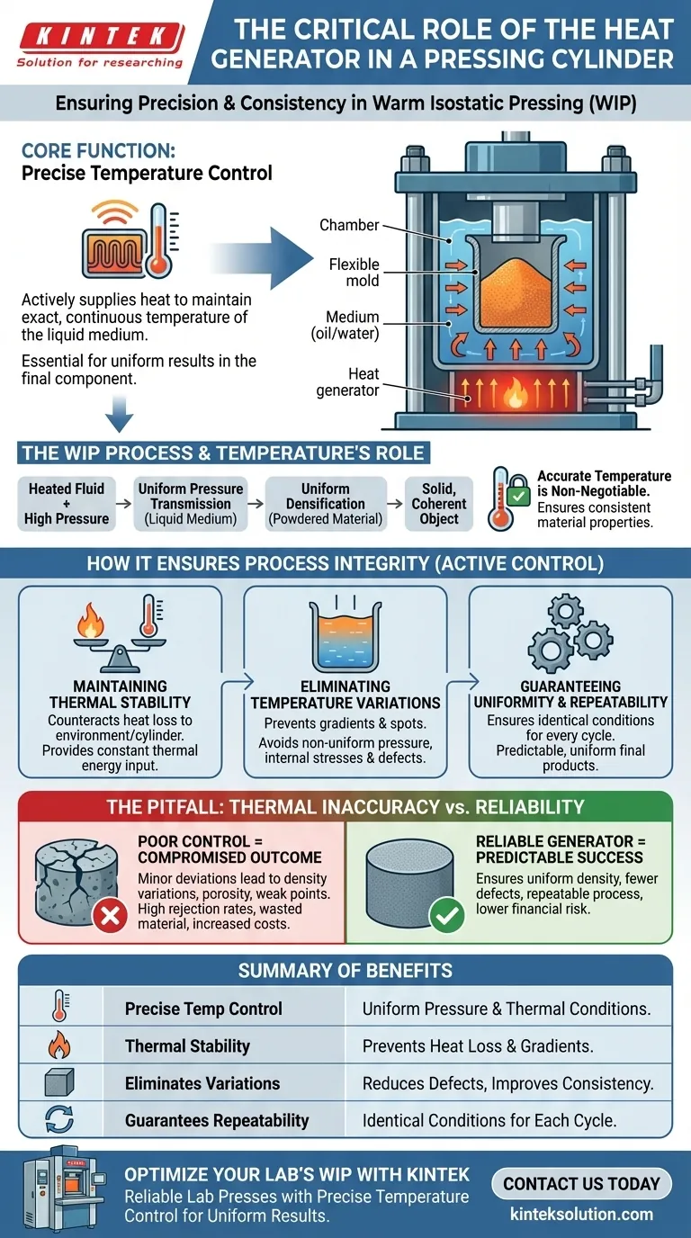 가압 실린더 내 열 발생기의 역할은 무엇입니까? 균일한 결과를 위해 정밀한 온도 제어를 보장하십시오. 시각적 가이드