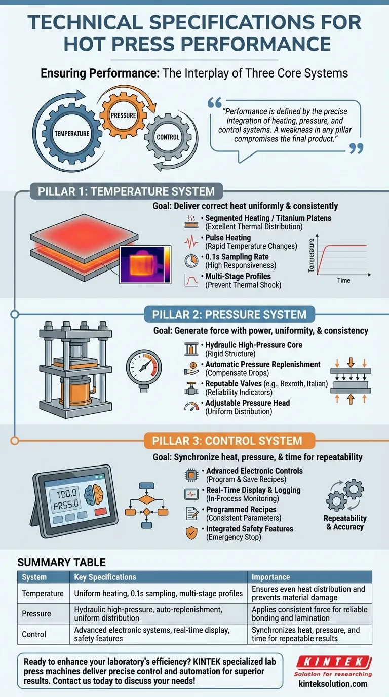 What technical specifications ensure the performance of a hot press machine? Key Systems for Precision and Reliability Visual Guide