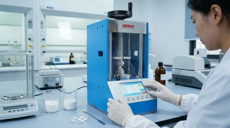 제약 용출 시험에서 유압 프레스는 어떻게 활용되나요? 정제 준비 및 분석에 필수적입니다