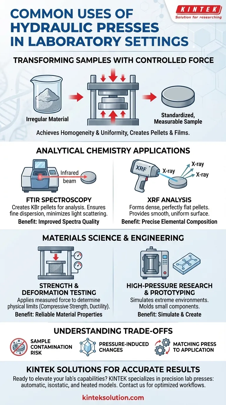 ما هي الاستخدامات الشائعة للمكابس الهيدروليكية في المختبرات؟ تعزيز تحضير العينات واختبار المواد دليل مرئي