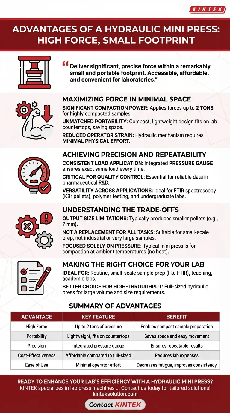 ¿Cuáles son las ventajas de usar una mini prensa hidráulica? Consiga fuerza precisa en una herramienta de laboratorio compacta Guía Visual