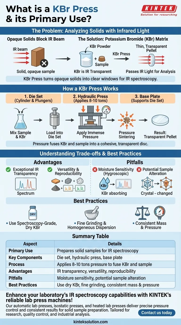 ما هي مكبس KBr وما هو استخدامه الأساسي؟ أداة أساسية لطيفية الأشعة تحت الحمراء للعينات الصلبة دليل مرئي