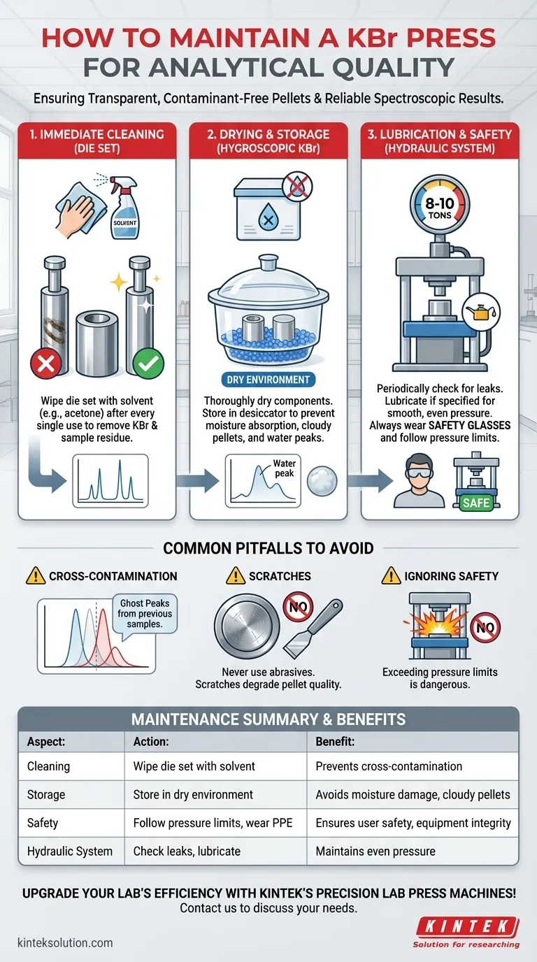 كيف ينبغي صيانة مكبس بروميد البوتاسيوم (KBr) والعناية به؟ ضمان طول العمر ودقة نتائج مطيافية الأشعة تحت الحمراء دليل مرئي