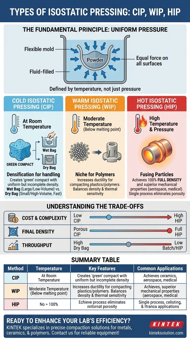 ما هي أنواع الكبس الأيزوستاتيكي؟ قارن بين CIP و WIP و HIP لاحتياجات مختبرك دليل مرئي