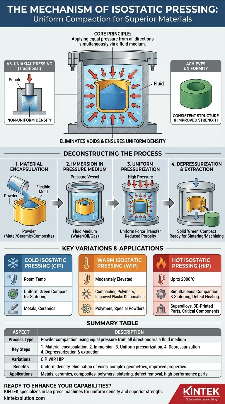 What is the working mechanism of isostatic pressing? Unlock Uniform Material Density and Strength Visual Guide