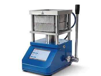 Presse de compression thermique de paillasse 5 tonnes avec chauffage bi-zone et commande par écran tactile programmable