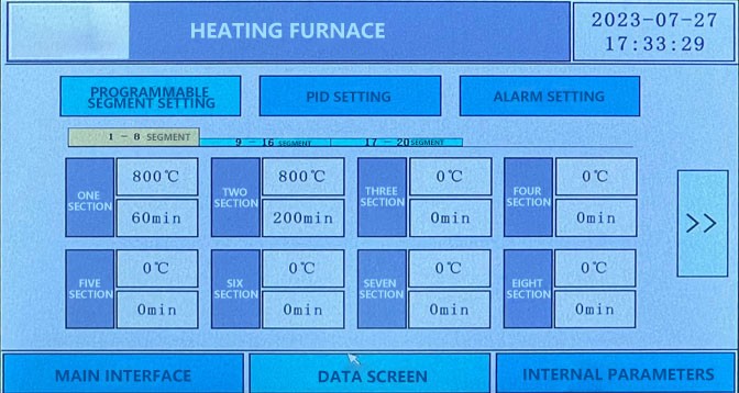 Setting interface for temperature programs
